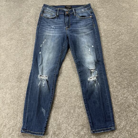 Judy Blue Jeans Women's 11/30 Skinny Fit Blue Distressed Denim Mid Rise Stretch - Picture 1 of 15